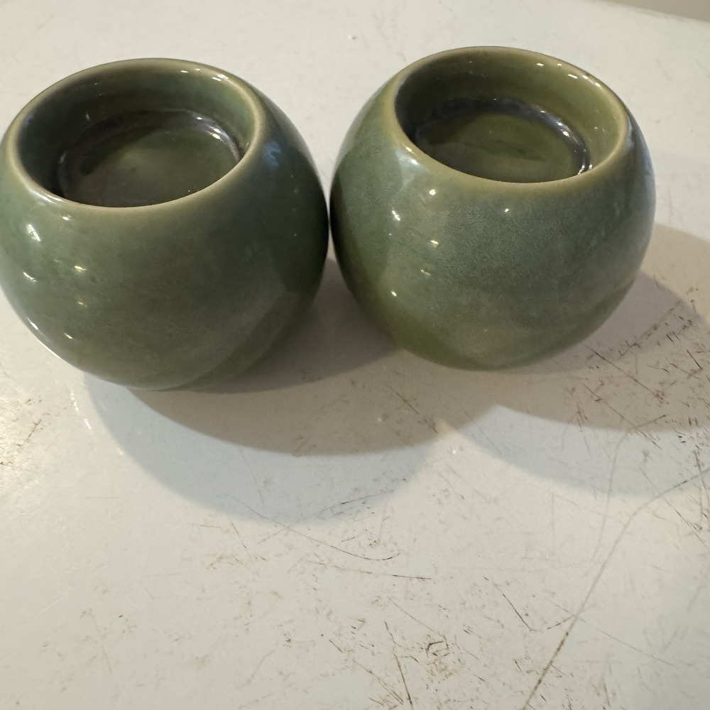 Stoneware Candle Holders Green Ombre 2pc Minimalist, Eclectic, Masculine‎ MCM